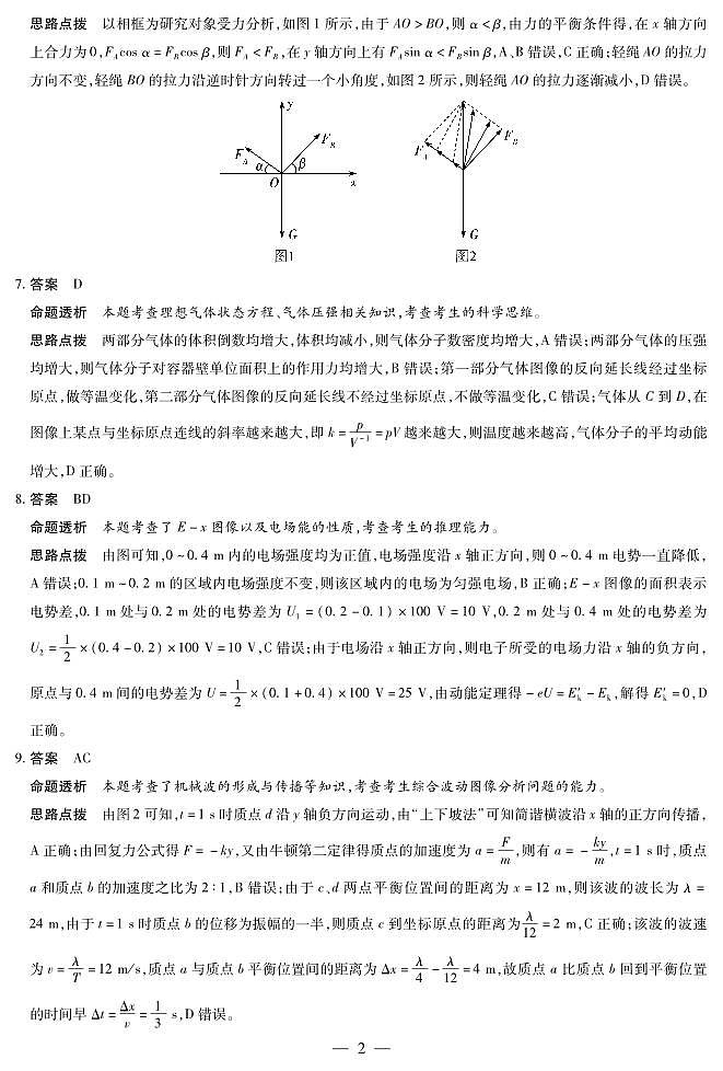 物理A卷高三四省详细答案第2页