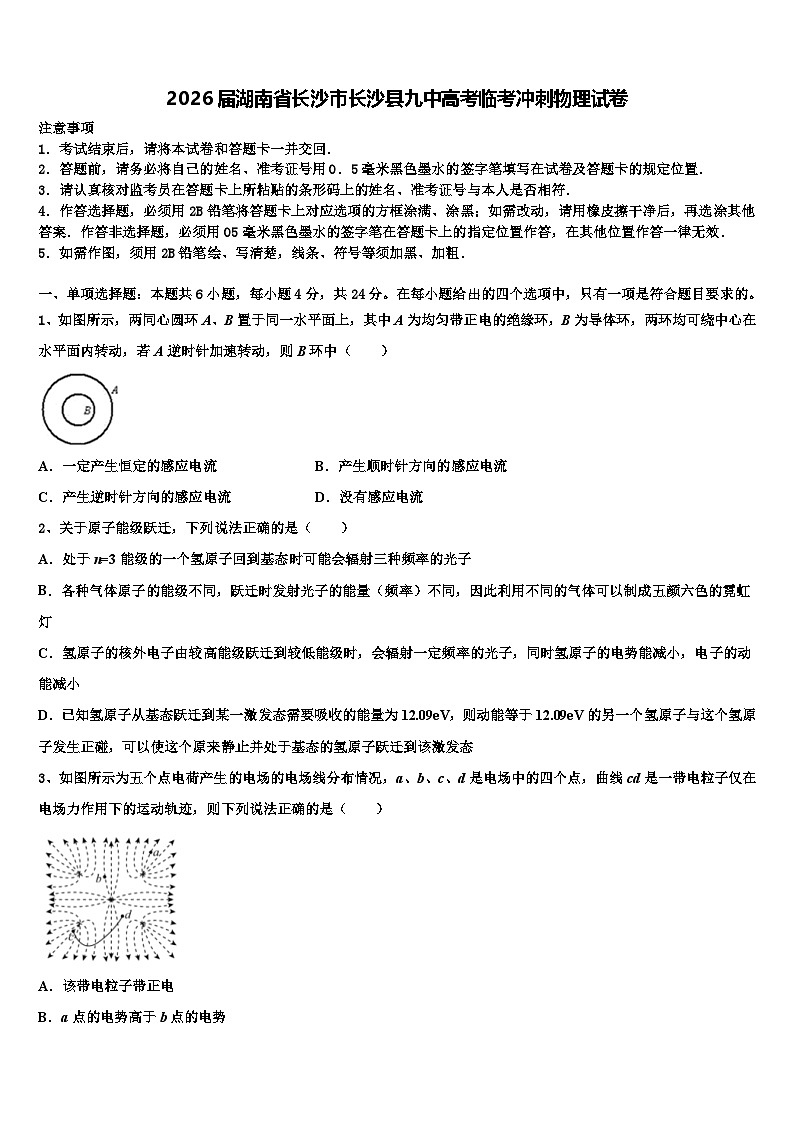 2026届湖南省长沙市长沙县九中高考临考冲刺物理试卷含解析第1页