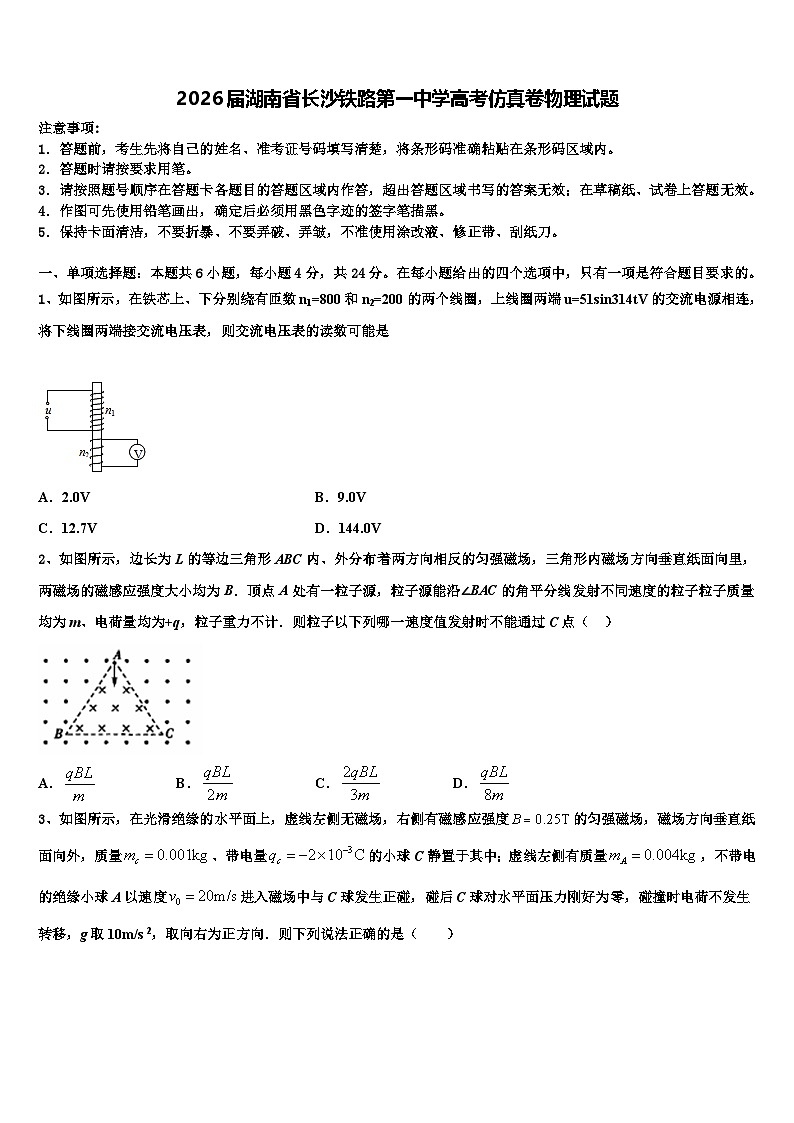 2026届湖南省长沙铁路第一中学高考仿真卷物理试题含解析第1页