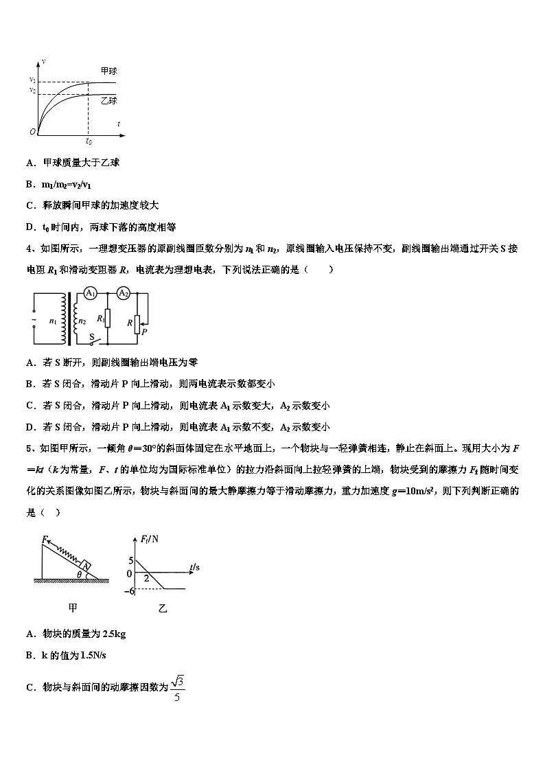 2026届湖南省株洲市第四中学高考全国统考预测密卷物理试卷含解析第2页