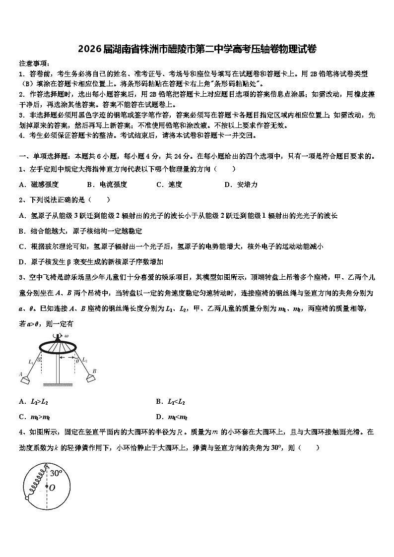 2026届湖南省株洲市醴陵市第二中学高考压轴卷物理试卷含解析第1页