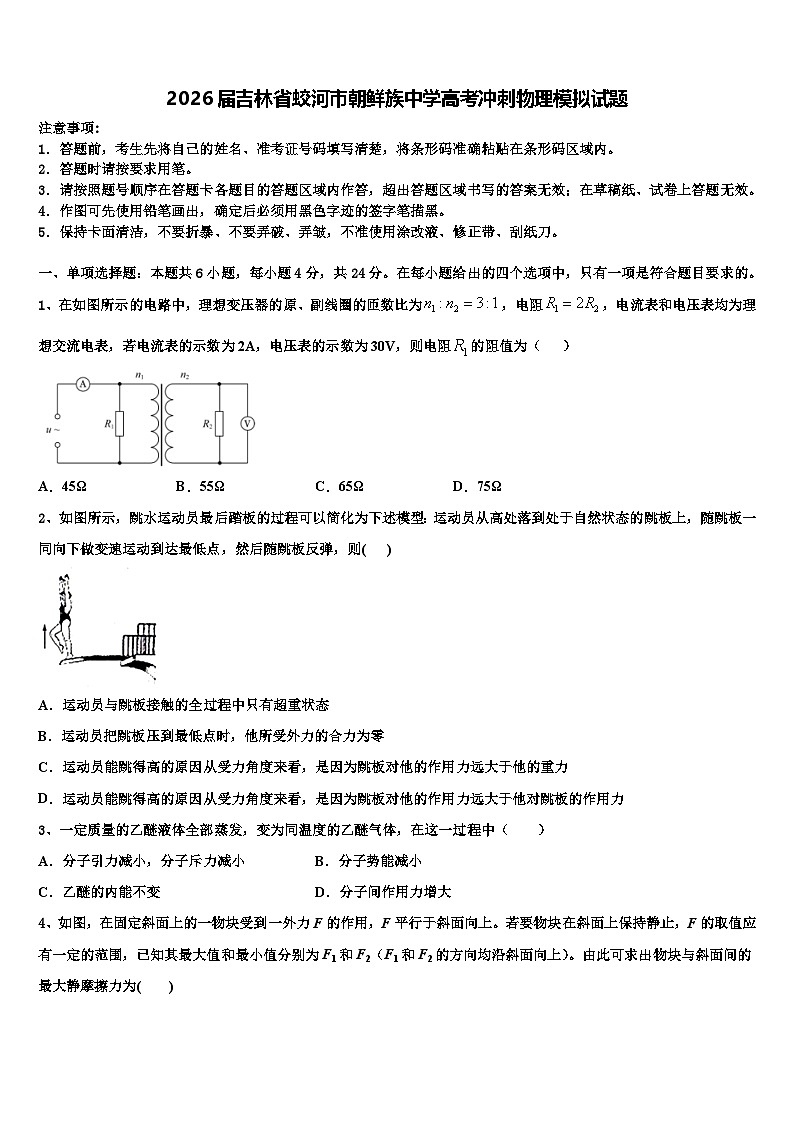 2026届吉林省蛟河市朝鲜族中学高考冲刺物理模拟试题含解析第1页