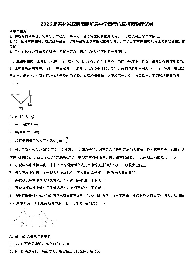 2026届吉林省蛟河市朝鲜族中学高考仿真模拟物理试卷含解析第1页