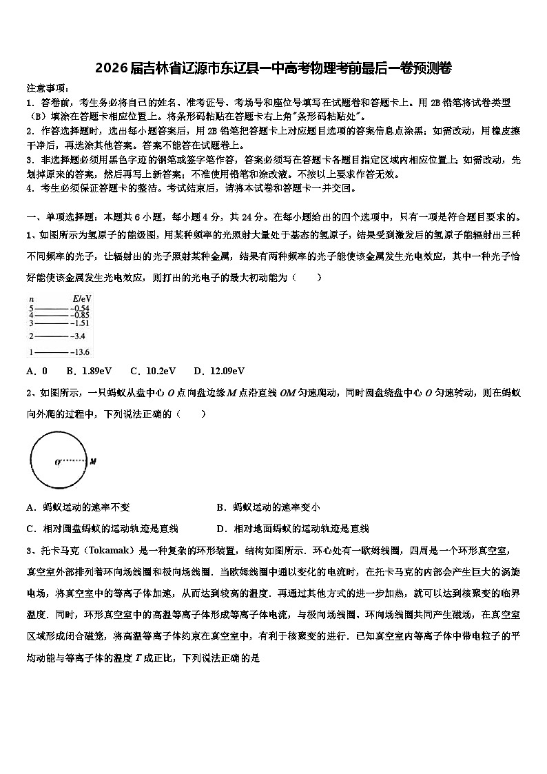 2026届吉林省辽源市东辽县一中高考物理考前最后一卷预测卷含解析第1页