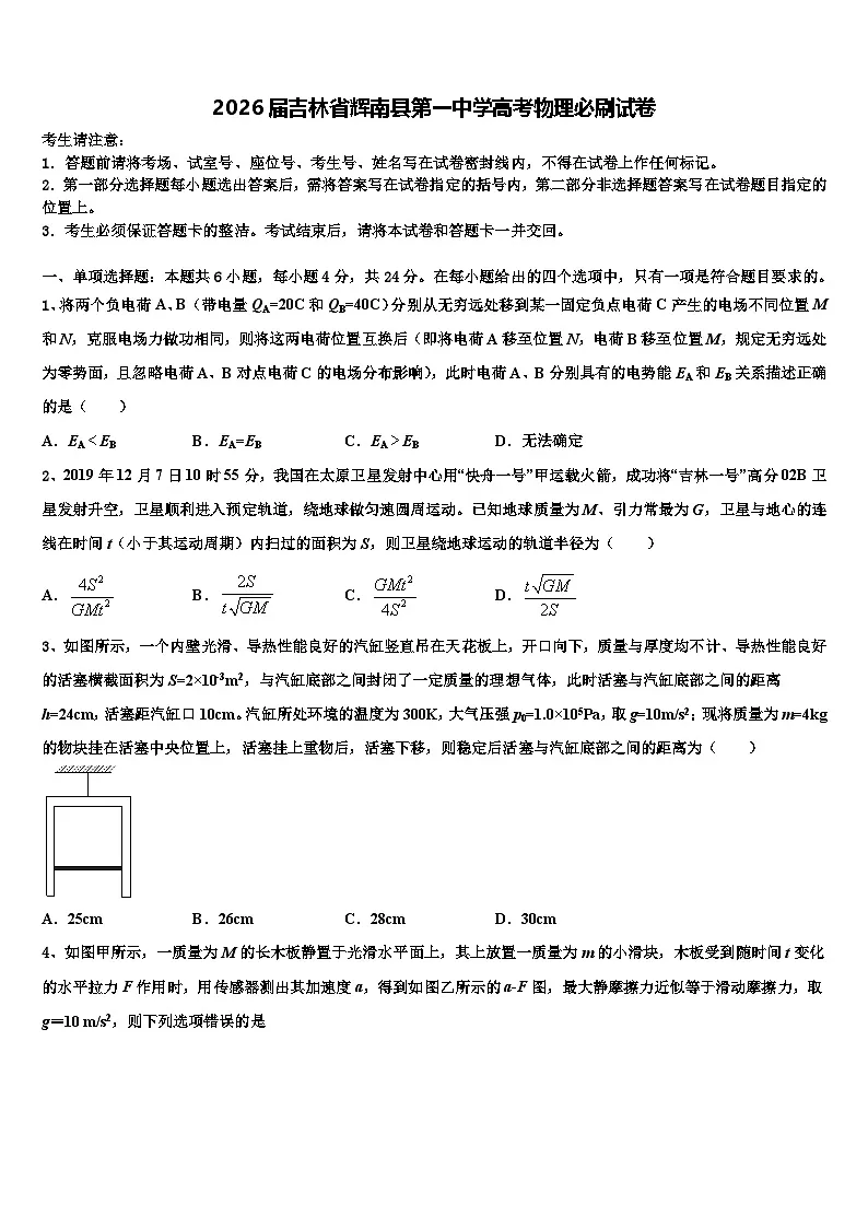 2026届吉林省辉南县第一中学高考物理必刷试卷含解析第1页