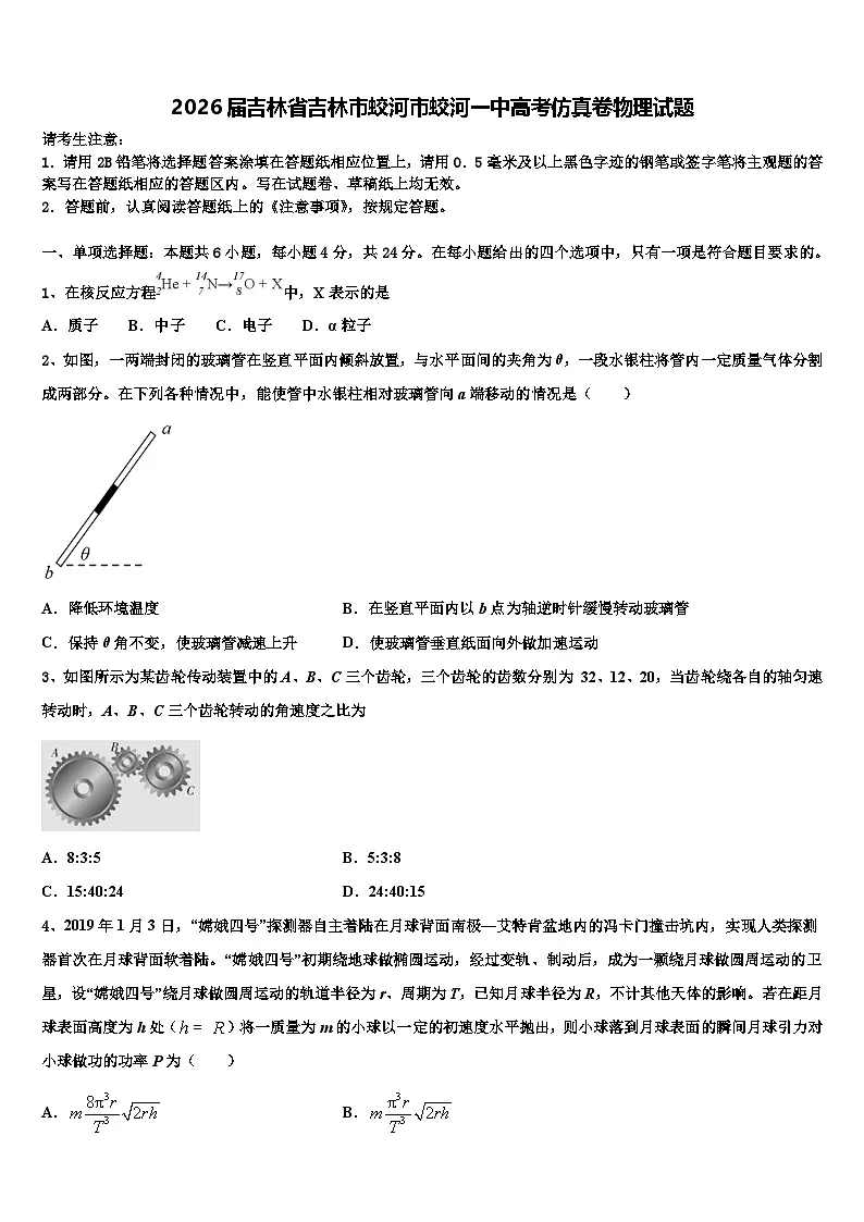 2026届吉林省吉林市蛟河市蛟河一中高考仿真卷物理试题含解析第1页