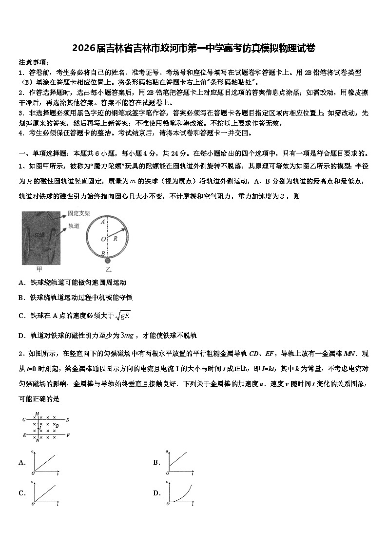 2026届吉林省吉林市蛟河市第一中学高考仿真模拟物理试卷含解析第1页