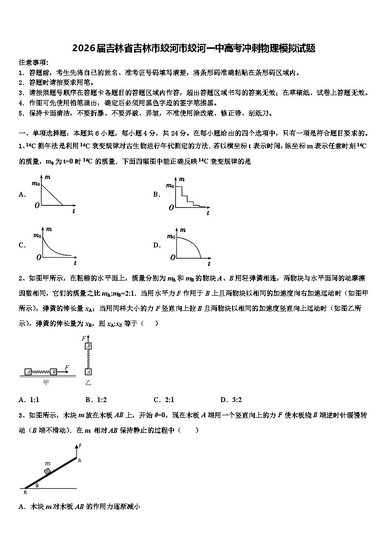 2026届吉林省吉林市蛟河市蛟河一中高考冲刺物理模拟试题含解析第1页