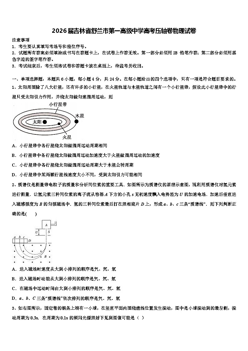 2026届吉林省舒兰市第一高级中学高考压轴卷物理试卷含解析第1页