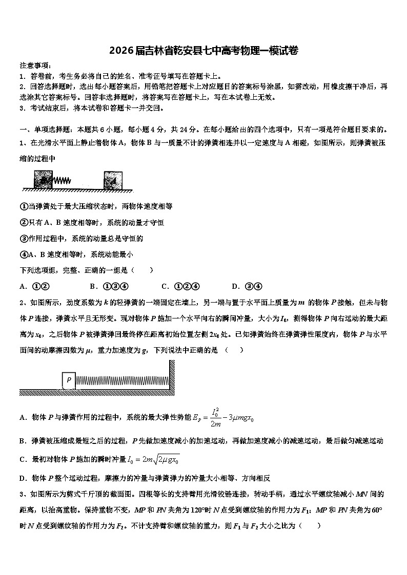 2026届吉林省乾安县七中高考物理一模试卷含解析第1页