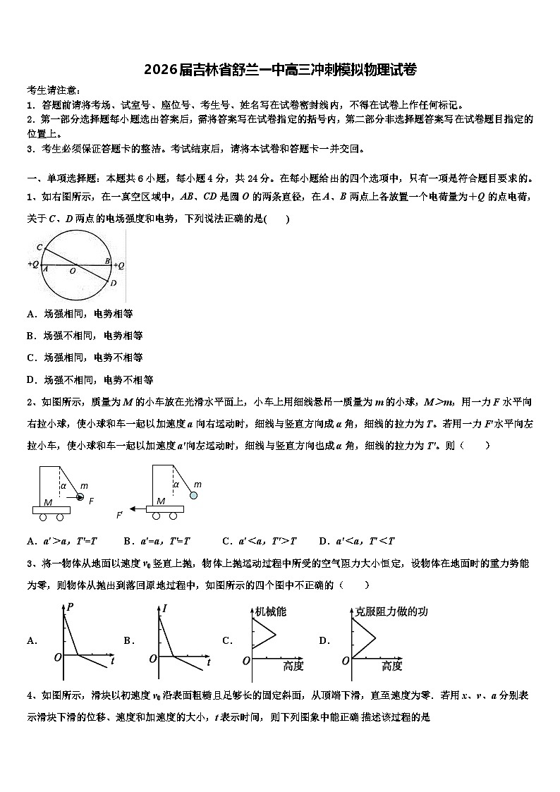 2026届吉林省舒兰一中高三冲刺模拟物理试卷含解析第1页