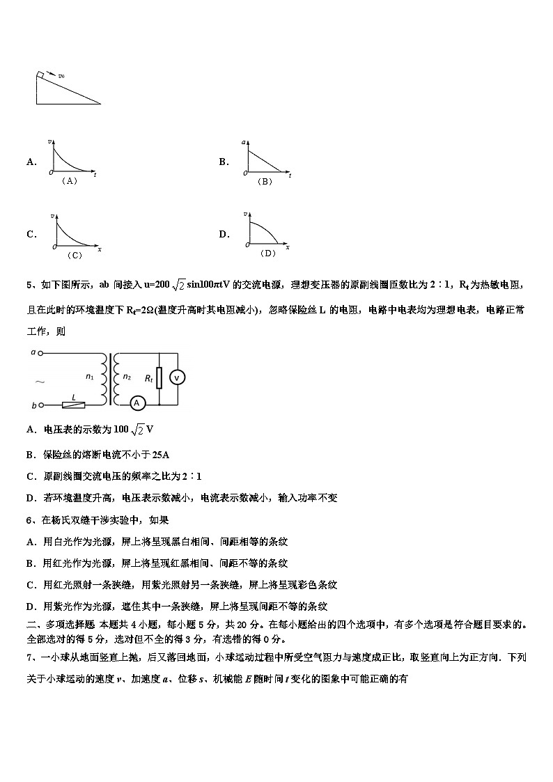2026届吉林省舒兰一中高三冲刺模拟物理试卷含解析第2页