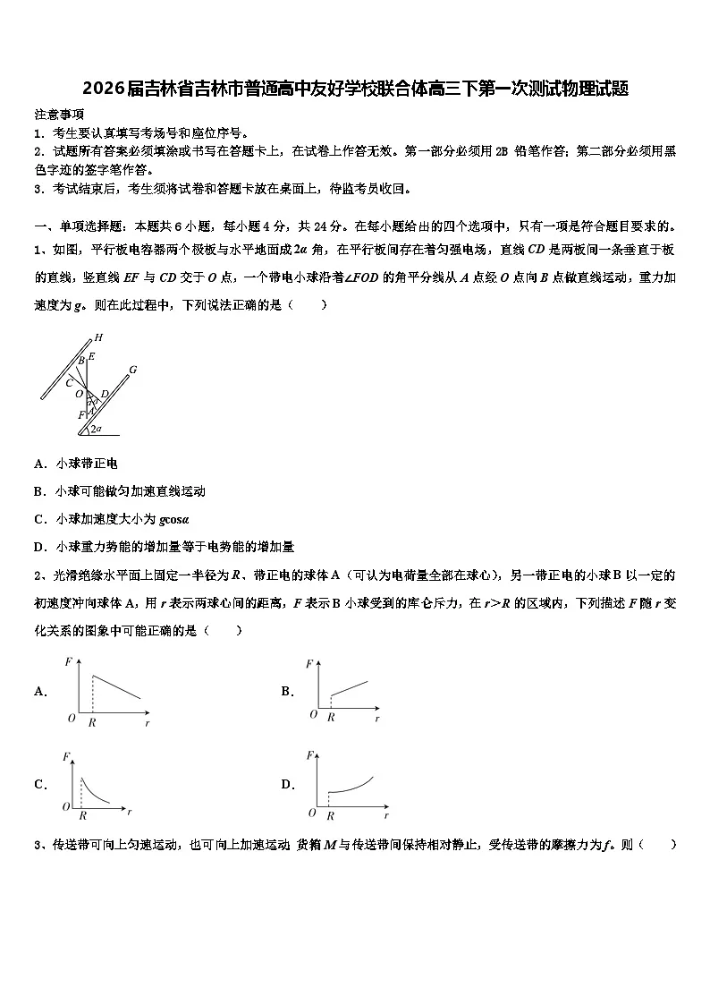 2026届吉林省吉林市普通高中友好学校联合体高三下第一次测试物理试题含解析第1页