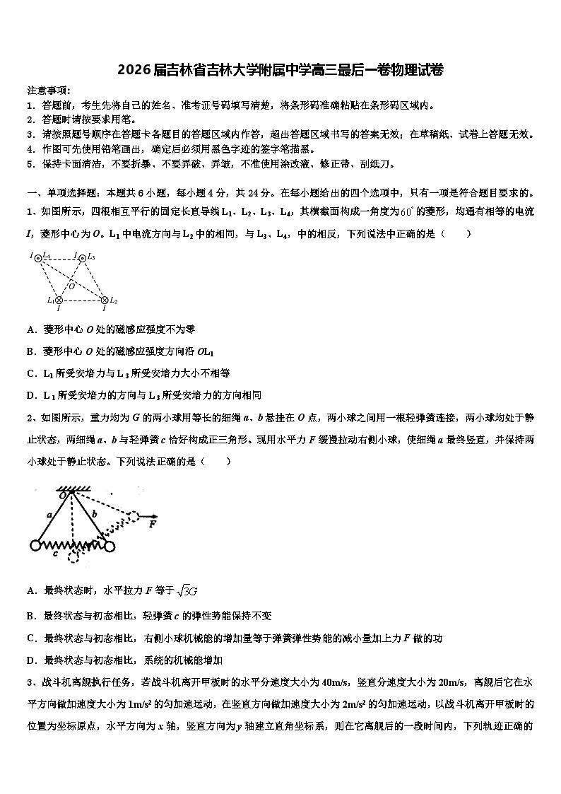 2026届吉林省吉林大学附属中学高三最后一卷物理试卷含解析第1页