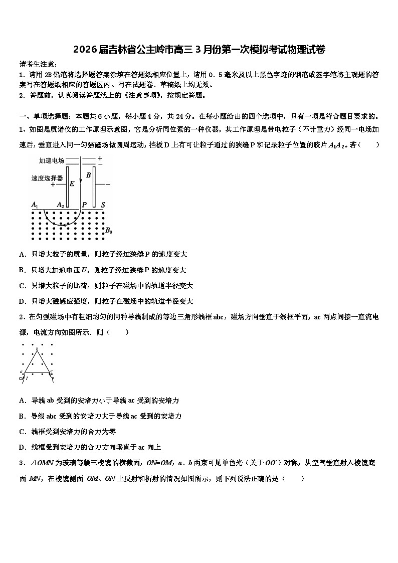 2026届吉林省公主岭市高三3月份第一次模拟考试物理试卷含解析第1页
