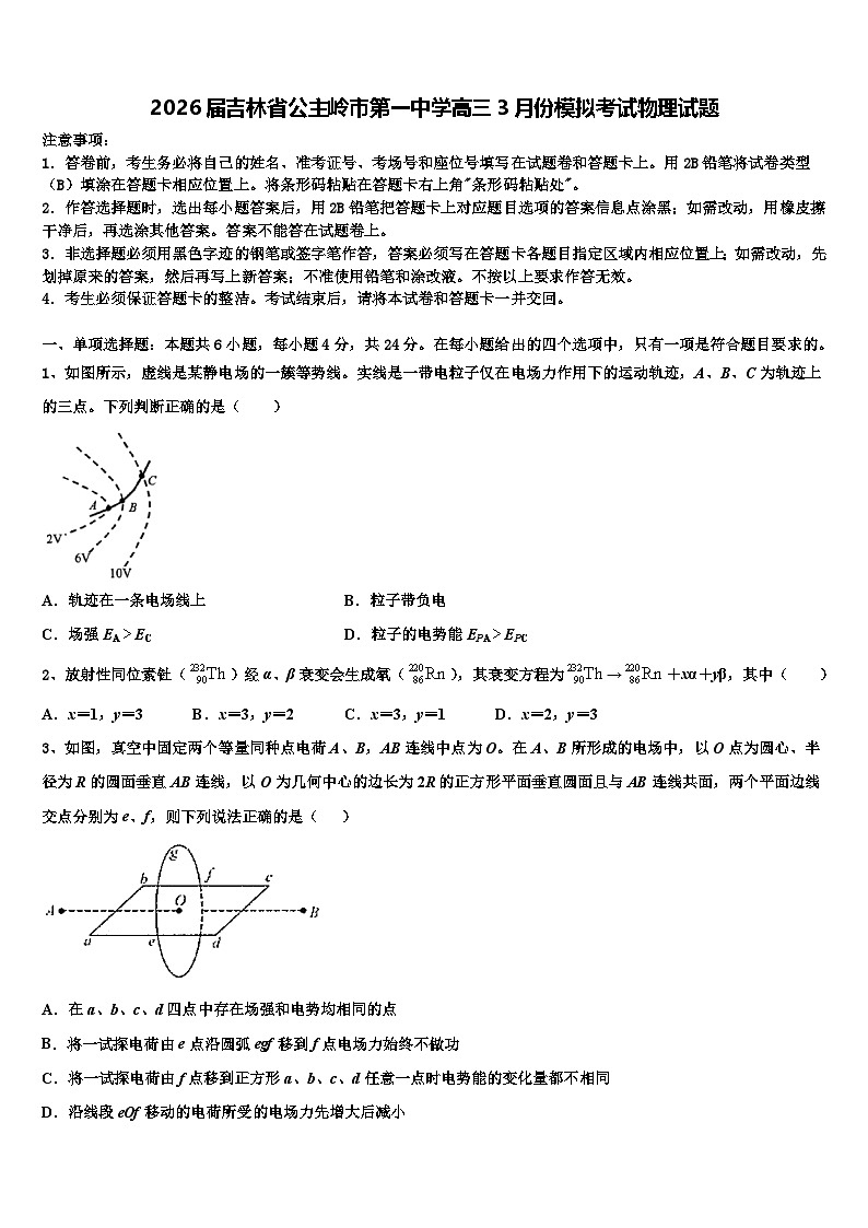 2026届吉林省公主岭市第一中学高三3月份模拟考试物理试题含解析第1页