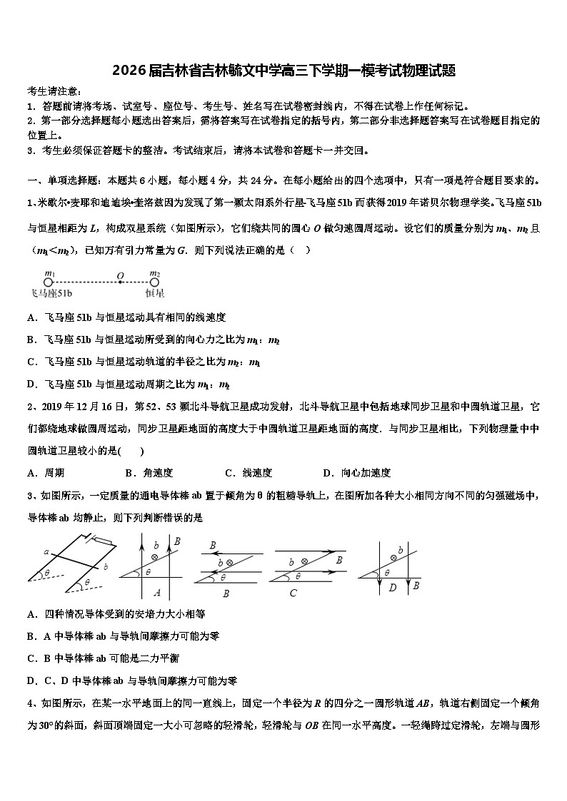 2026届吉林省吉林毓文中学高三下学期一模考试物理试题含解析第1页