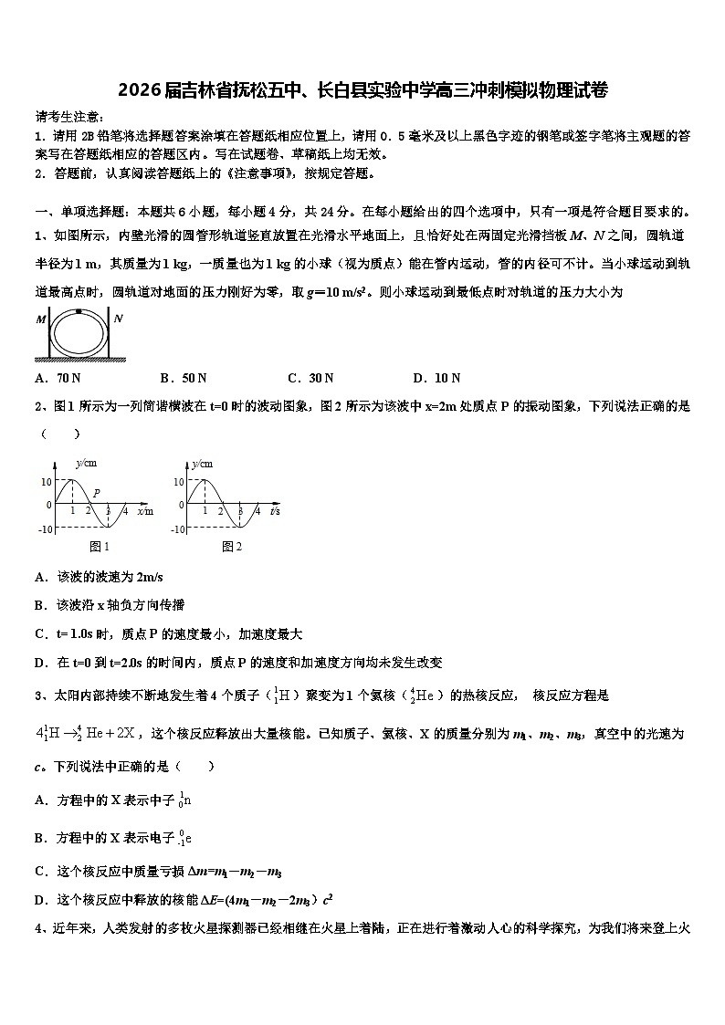 2026届吉林省抚松五中、长白县实验中学高三冲刺模拟物理试卷含解析第1页