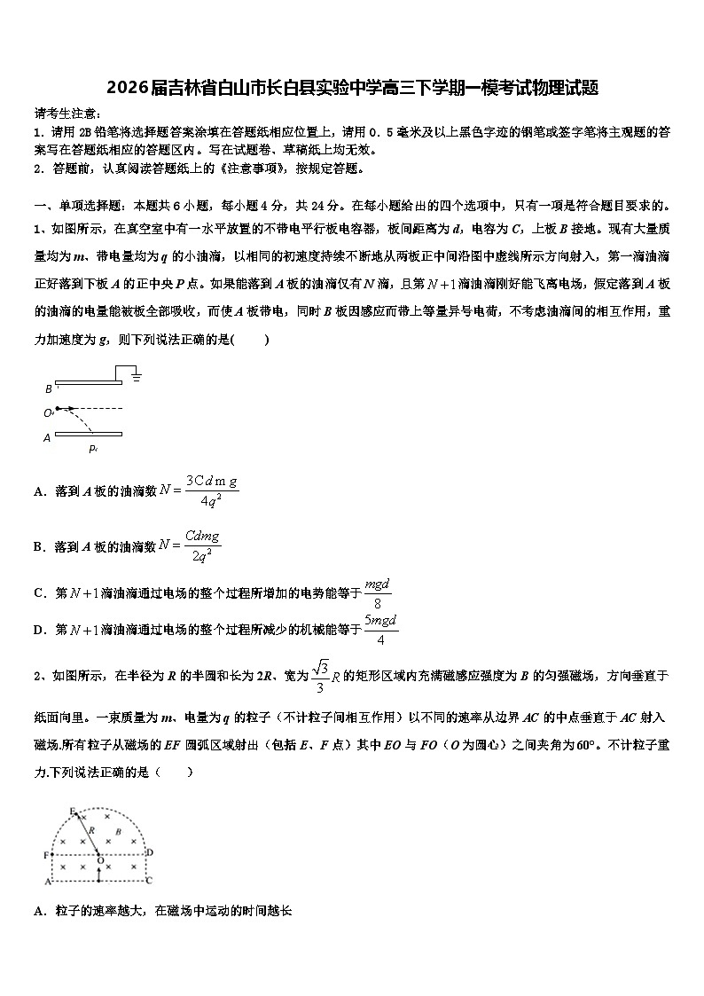 2026届吉林省白山市长白县实验中学高三下学期一模考试物理试题含解析第1页