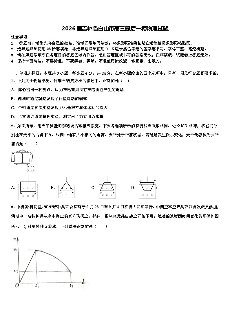 2026届吉林省白山市高三最后一模物理试题含解析第1页