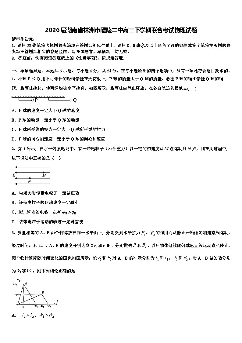 2026届湖南省株洲市醴陵二中高三下学期联合考试物理试题含解析第1页
