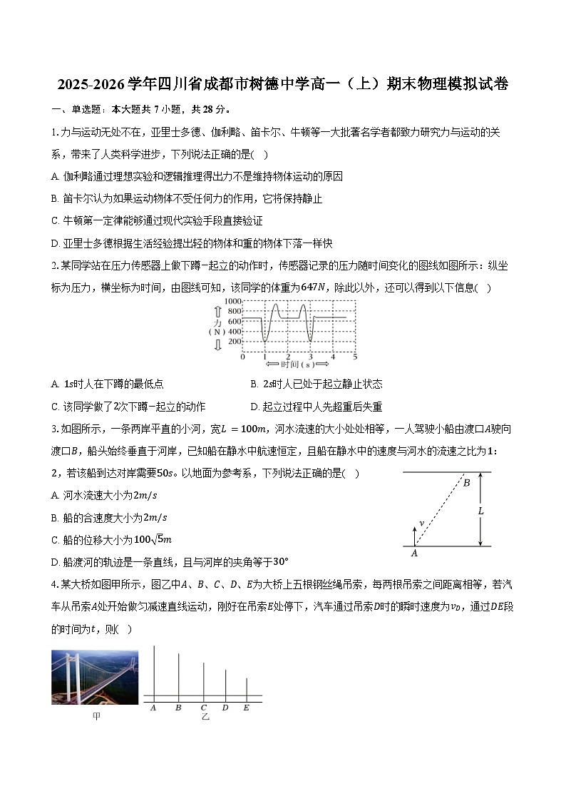 2025-2026学年四川省成都市树德中学高一（上）期末物理模拟试卷（含答案）第1页