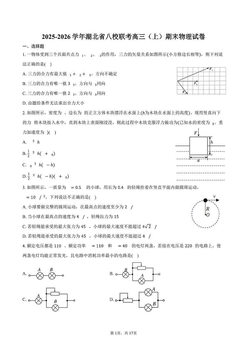 2025-2026学年湖北省八校联考高三（上）期末物理试卷（含解析）第1页