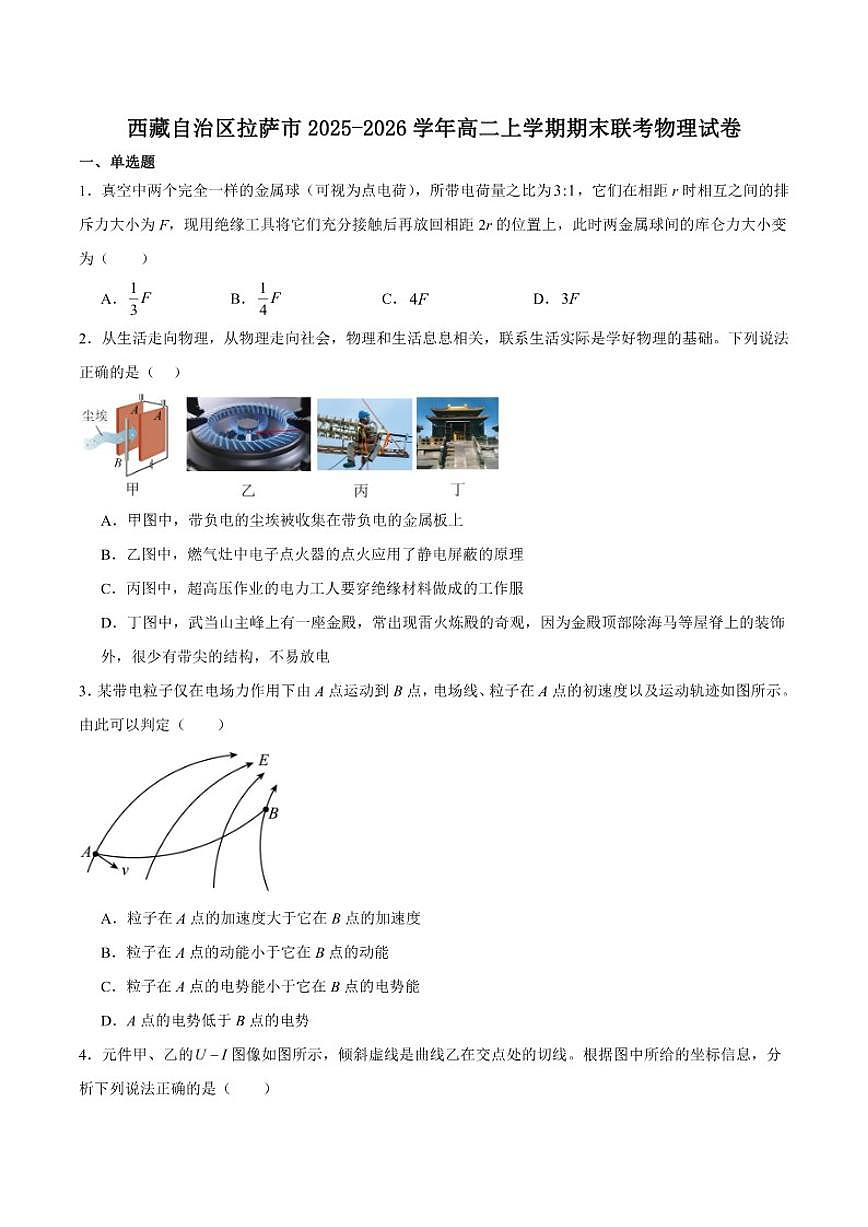 西藏自治区拉萨市2025-2026学年高二上学期期末联考物理试卷（含解析）第1页