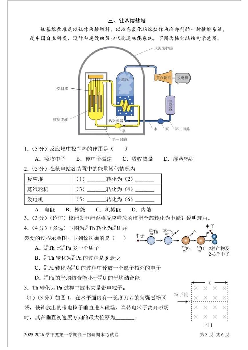 上海市上海交通大学附属中学2025～2026学年高三上期末考试物理试卷(无答案)第3页