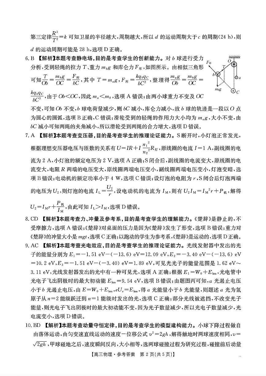 2026届湖南湘潭高三上学期二模物理答案第2页