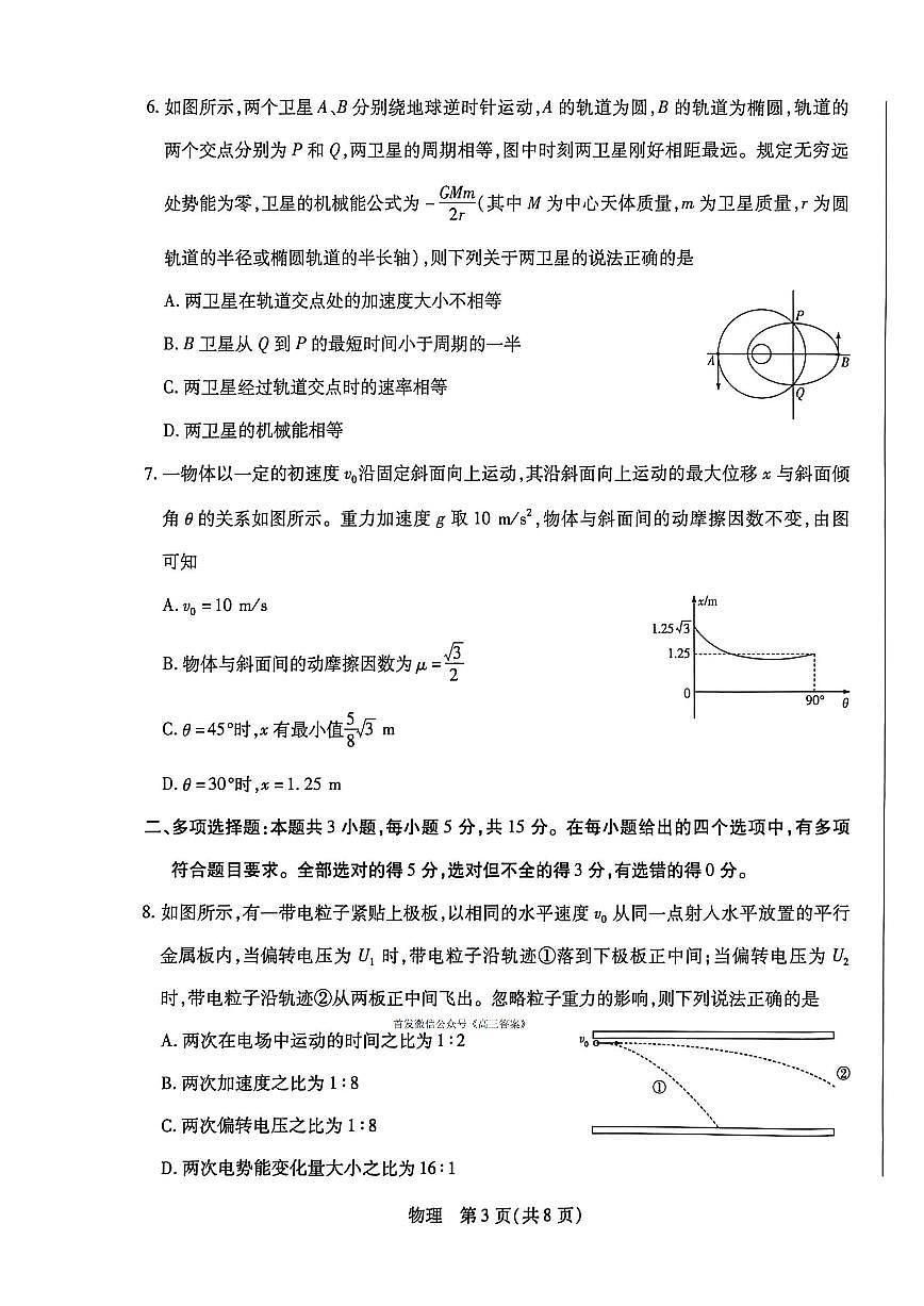 2026届湖南高考一模物理试题无答案第3页