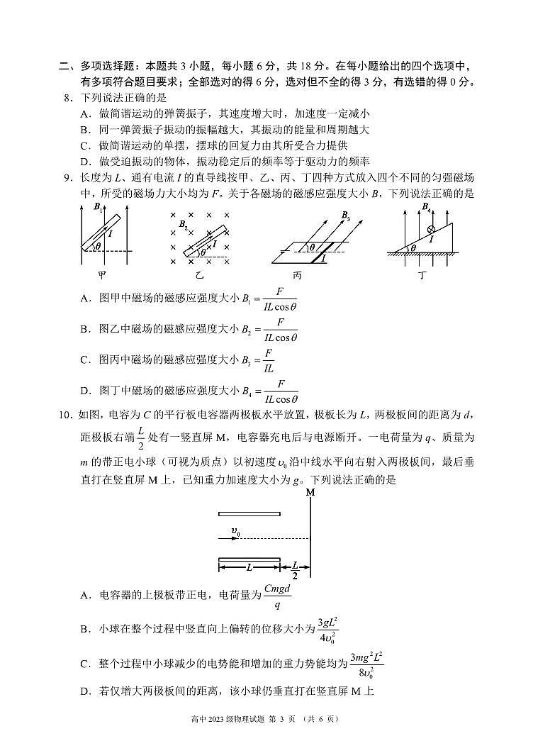 2024～2025学年度上期高中2023级期末考试物理试题（6页）第3页