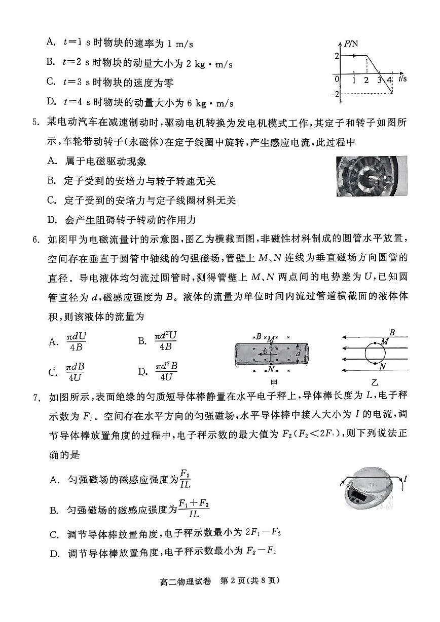 河北省唐山市2025-2026学年高二上学期1月期末物理试题第2页