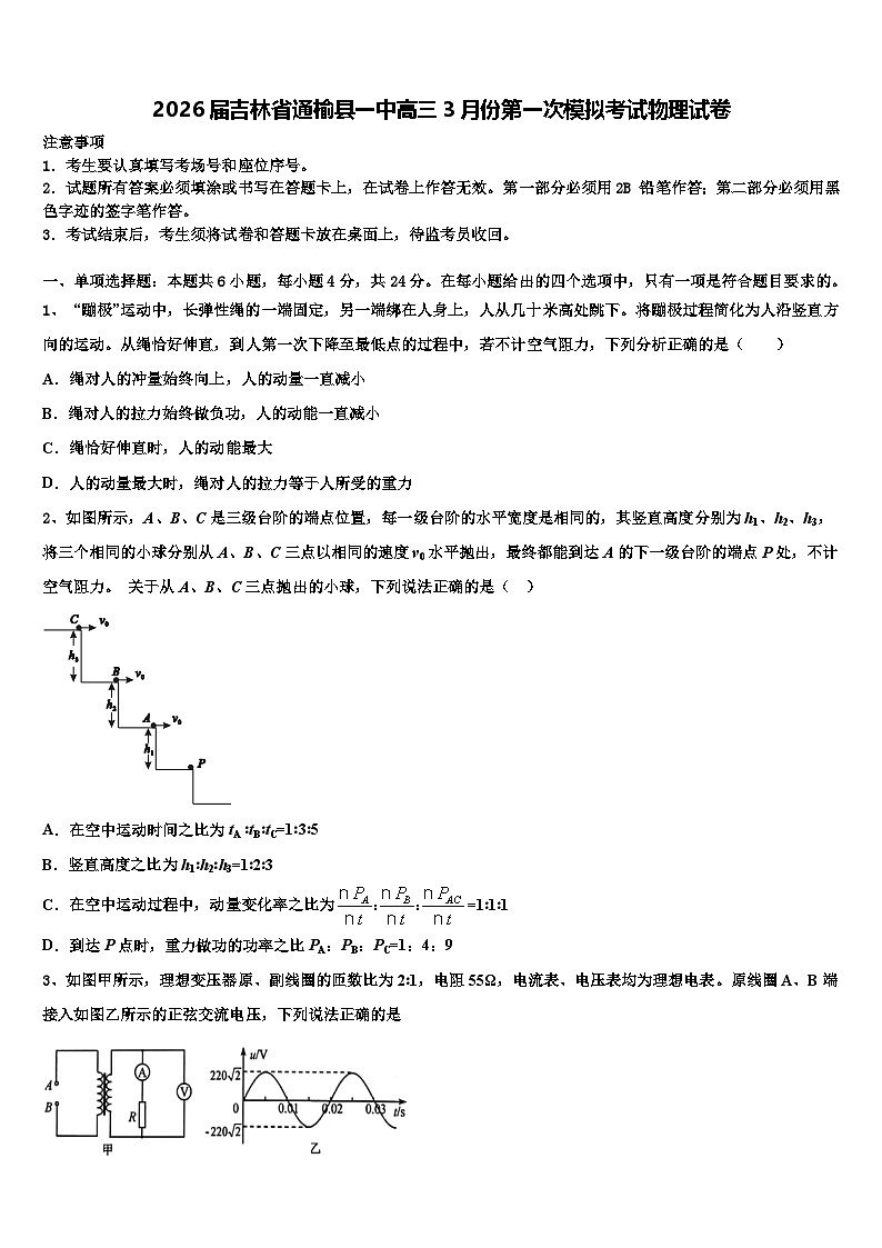 2026届吉林省通榆县一中高三3月份第一次模拟考试物理试卷含解析第1页