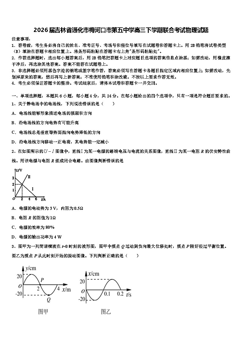 2026届吉林省通化市梅河口市第五中学高三下学期联合考试物理试题含解析第1页