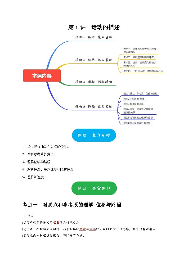 高考物理一轮讲义-运动的描述（原卷版）第1页
