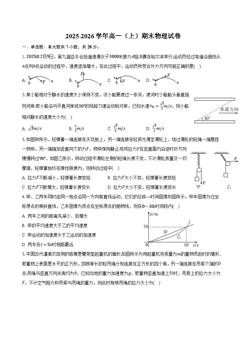 黑龙江省齐齐哈尔市部分学校2025-2026学年高一上学期1月期末物理试卷（含解析）第1页
