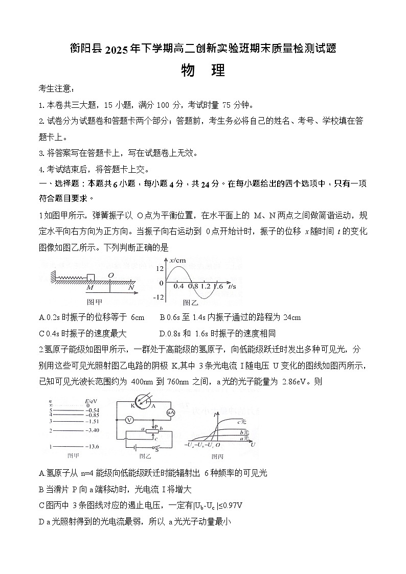 湖南省衡阳市衡阳县2025-2026学年高二上学期1月期末考试物理试题第1页