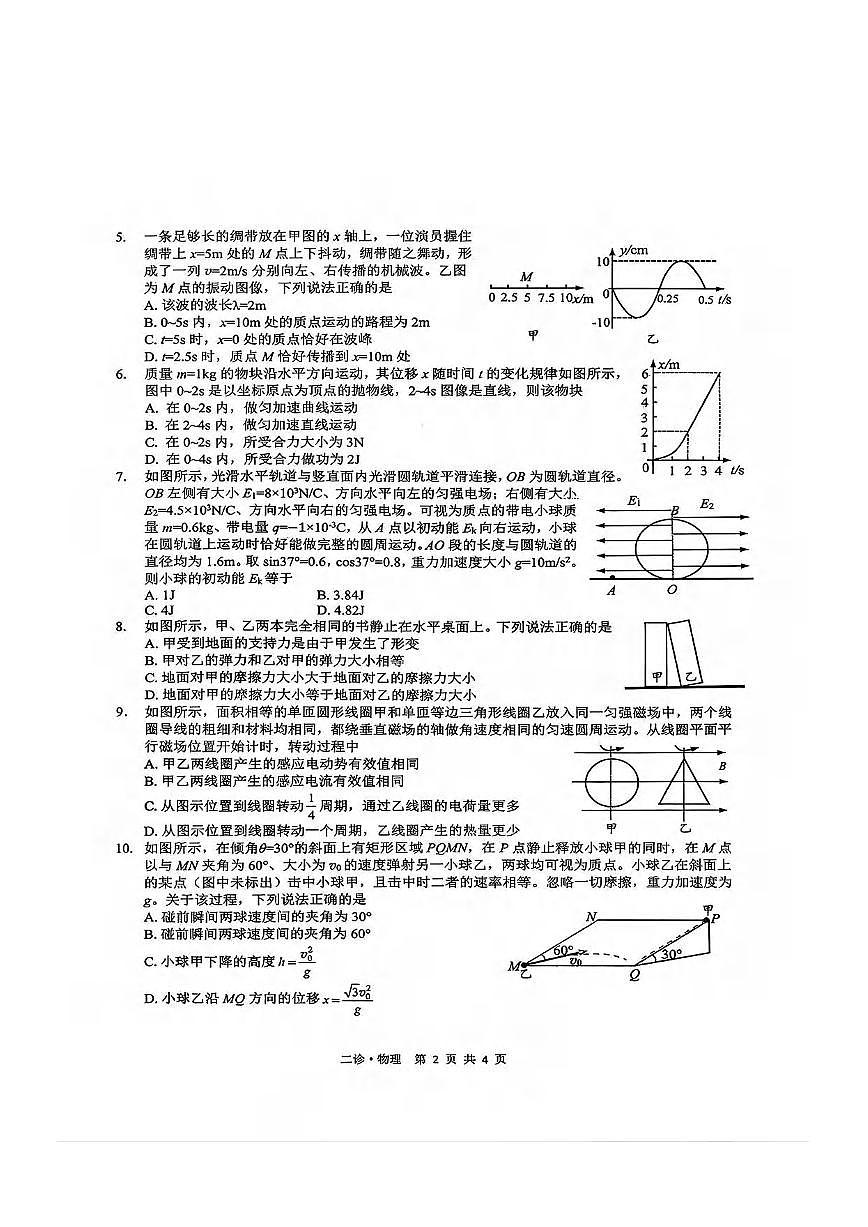 物理丨四川省泸州市2026届高三上学期2月第二次教学质量诊断考试试卷及答案第2页
