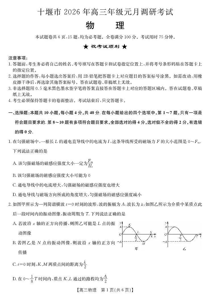 物理-十堰市高三元月调研考第1页