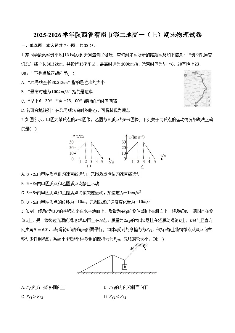 2025-2026学年陕西省渭南市等二地高一（上）期末物理试卷（含答案）第1页