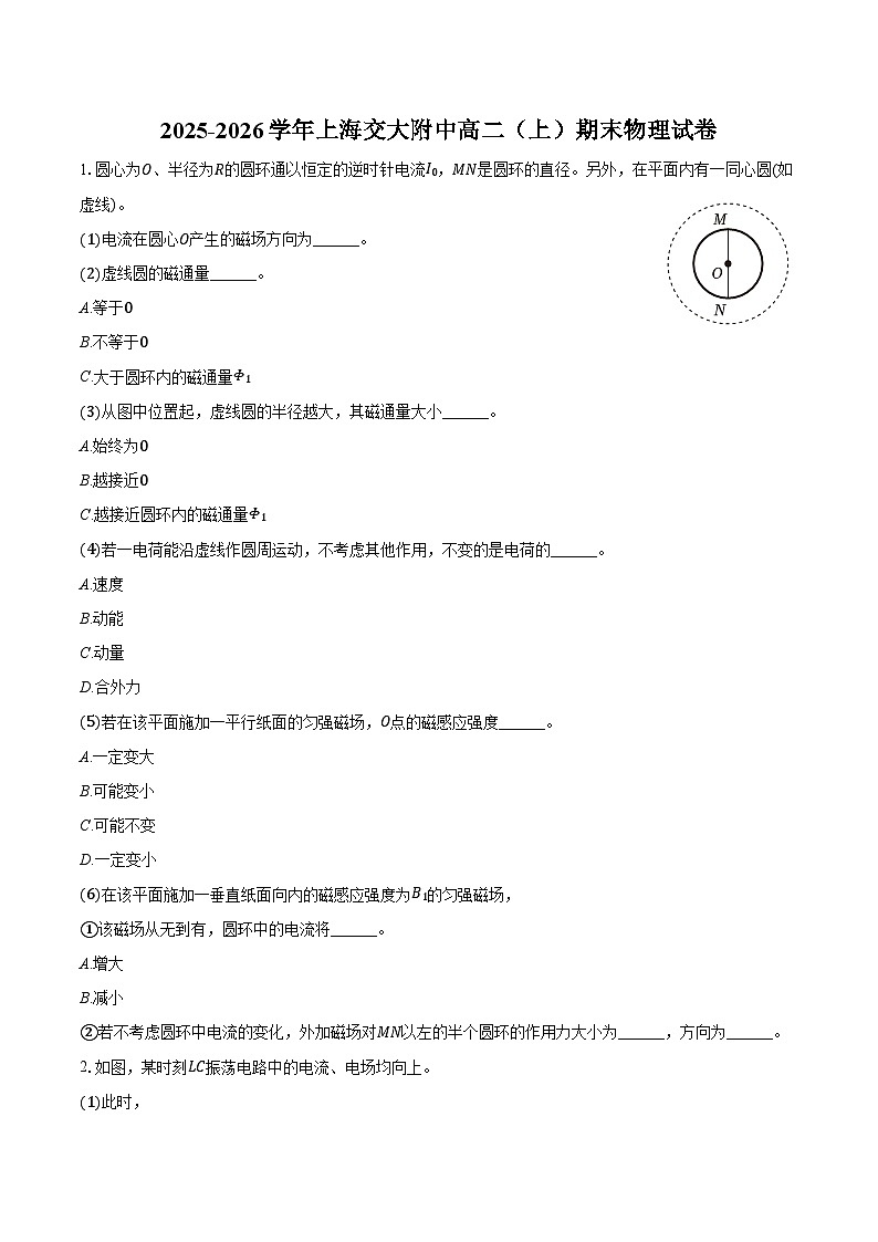2025-2026学年上海交大附中高二（上）期末物理试卷（含答案）第1页