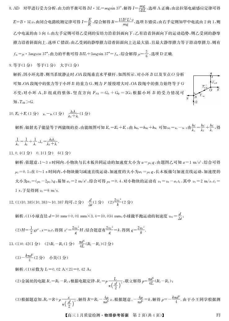 物理试题卷答案                            第2页