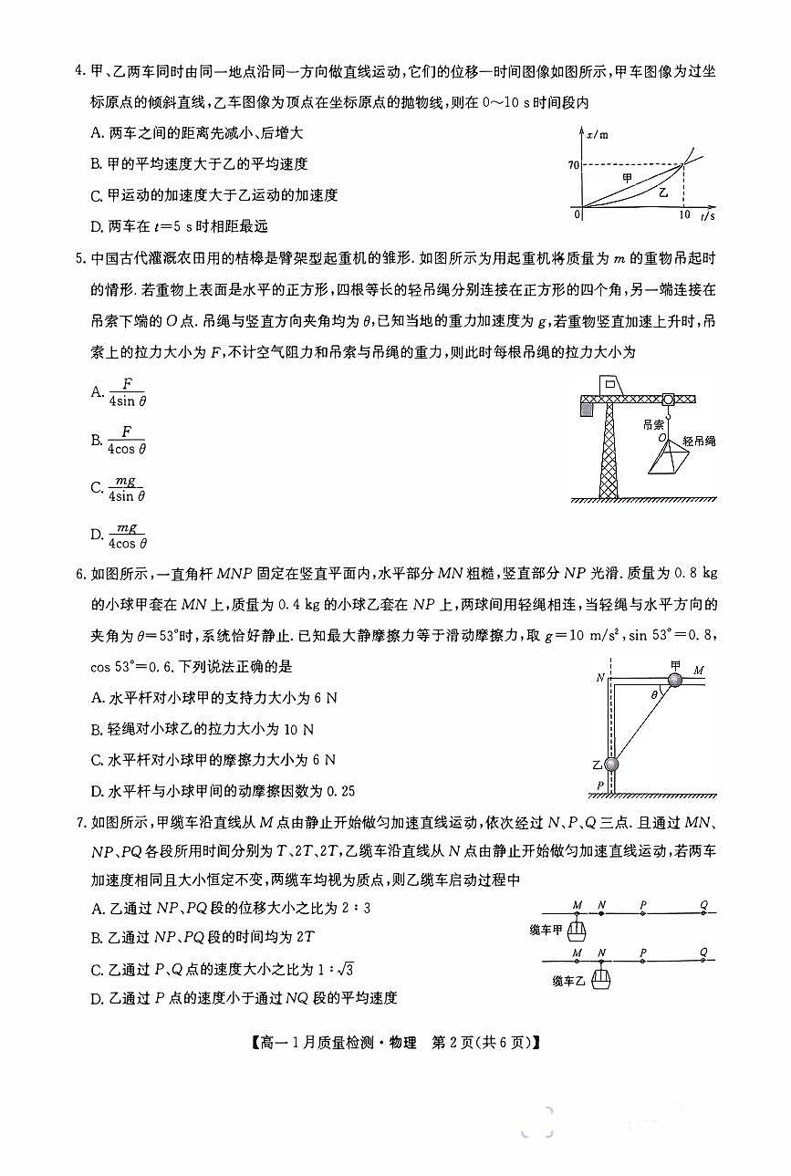 河南省商丘部分学校2025-2026学年高一上学期期末质检物理试卷含答案第2页