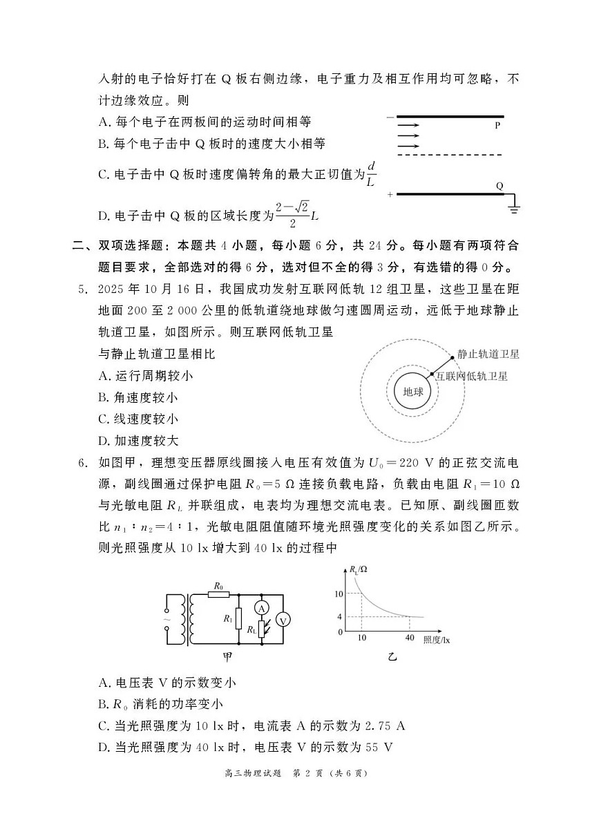 福建省漳州市2025-2026学年高三上学期期末教学质量检测物理试卷第2页