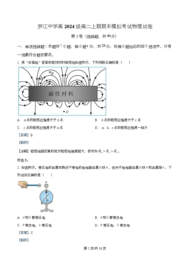 四川省罗江中学2025-2026学年高二上学期期末模拟物理试卷 Word版含解析第1页