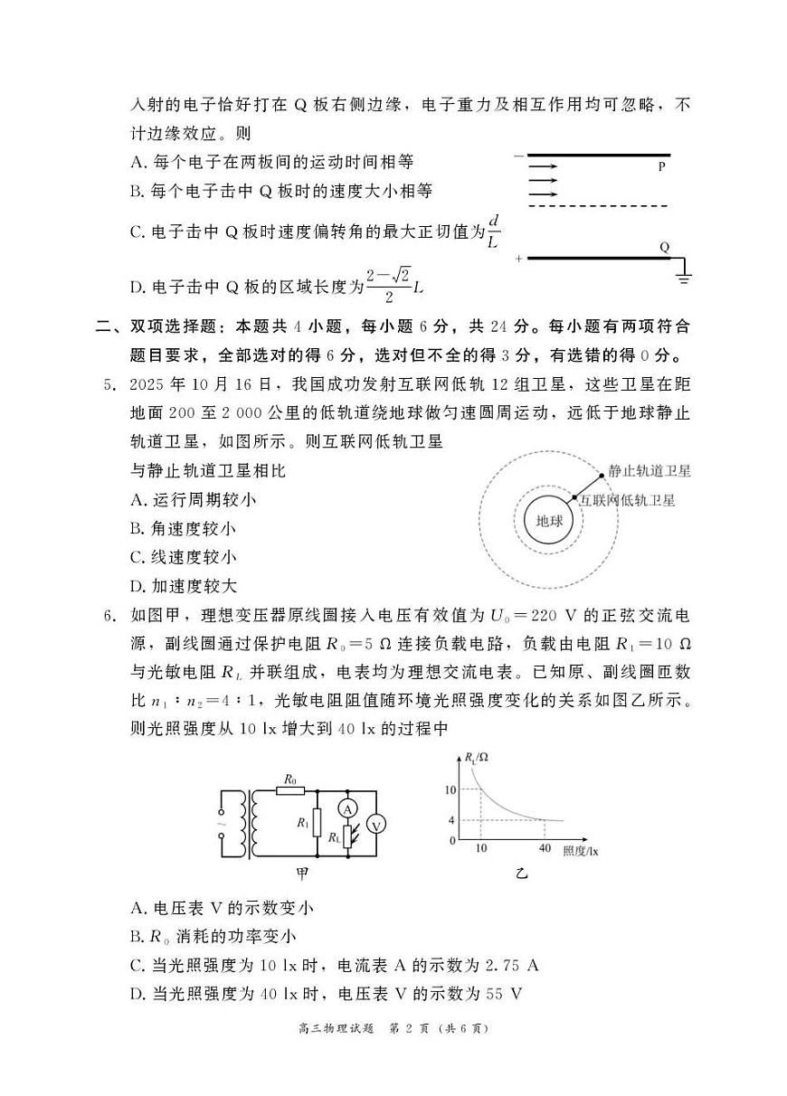物理-福建省漳州市2025-2026学年（上）高三年级教学质量检测(漳州二检)试卷及答案第2页