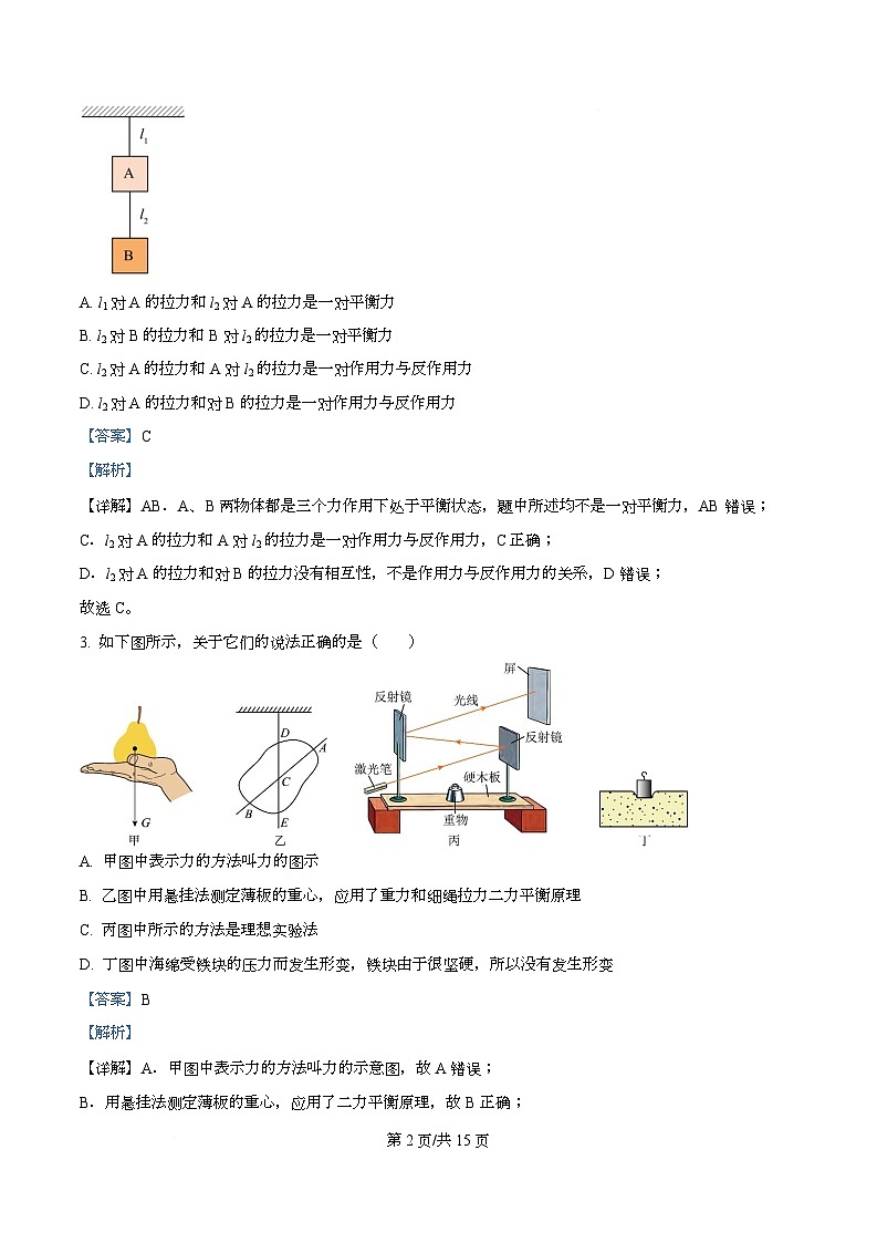 重庆市杨家坪中学2025-2026学年高一上学期第二次月考物理试题  Word版含解析第2页