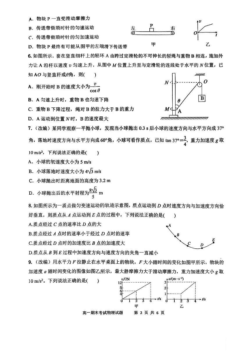 河南周口市扶沟县高级中学2025-2026学年高一上学期期末考试物理试题含答案第2页