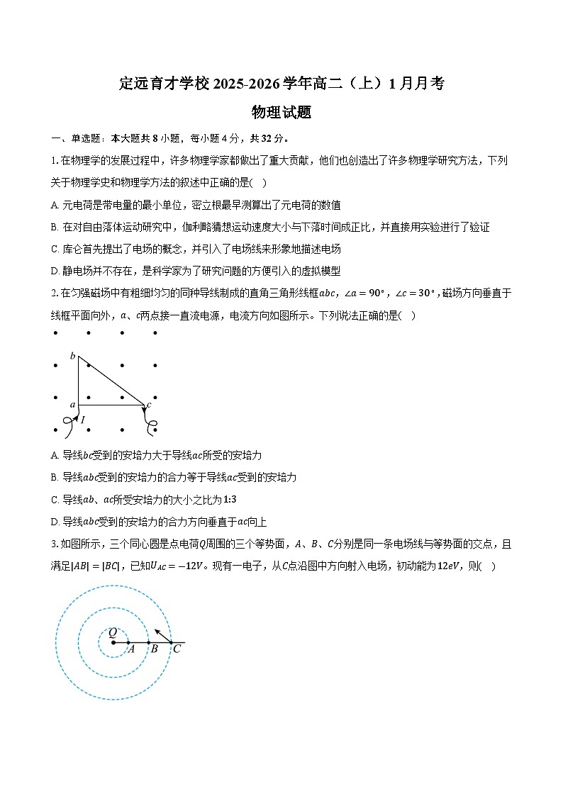 安徽省滁州市定远县育才学校2025-2026学年高二（上）1月月考物理试题（好答案）第1页